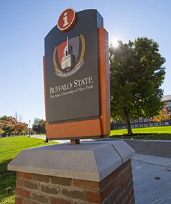 A Buffalo State sign on campus.